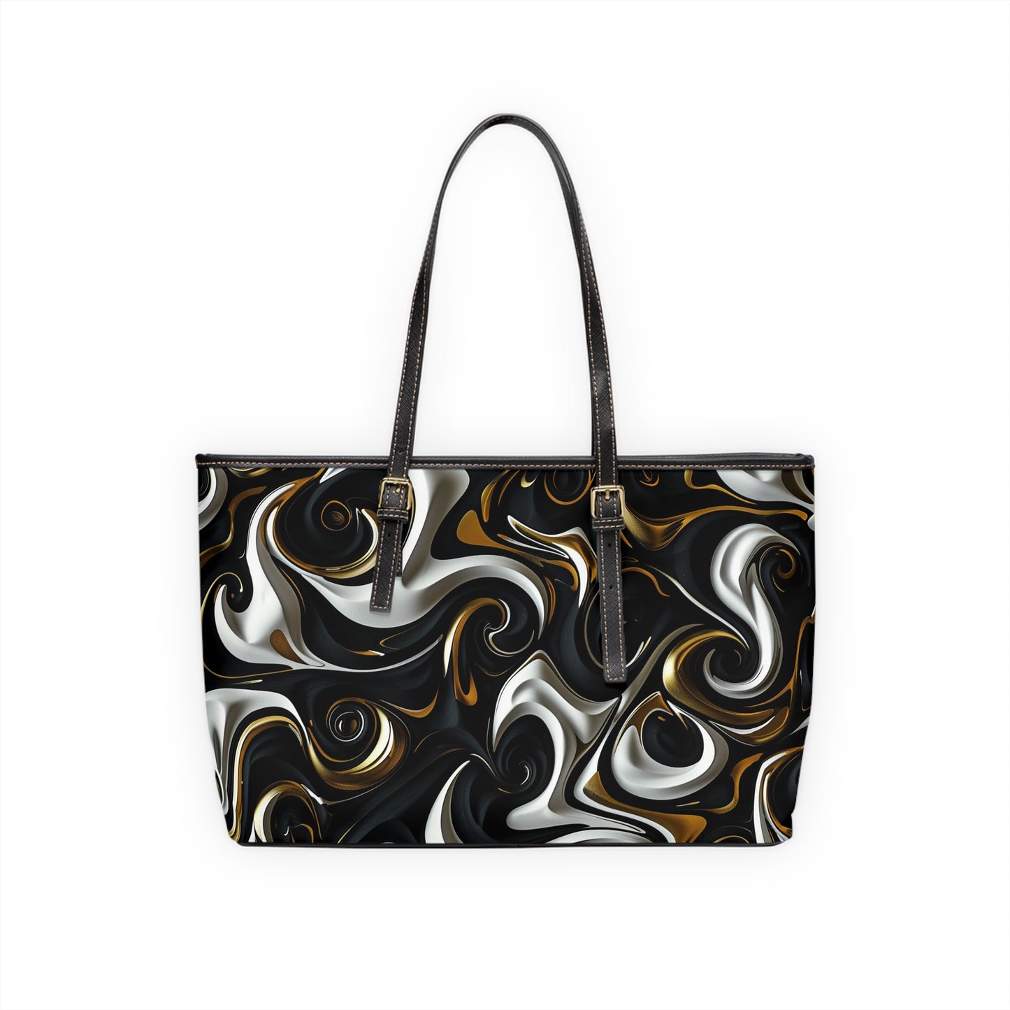 Black and Gold Swirl PU Leather Shoulder Bag