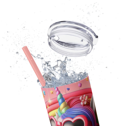 Rainbow Unicorn Skinny Tumbler with Straw, 20oz