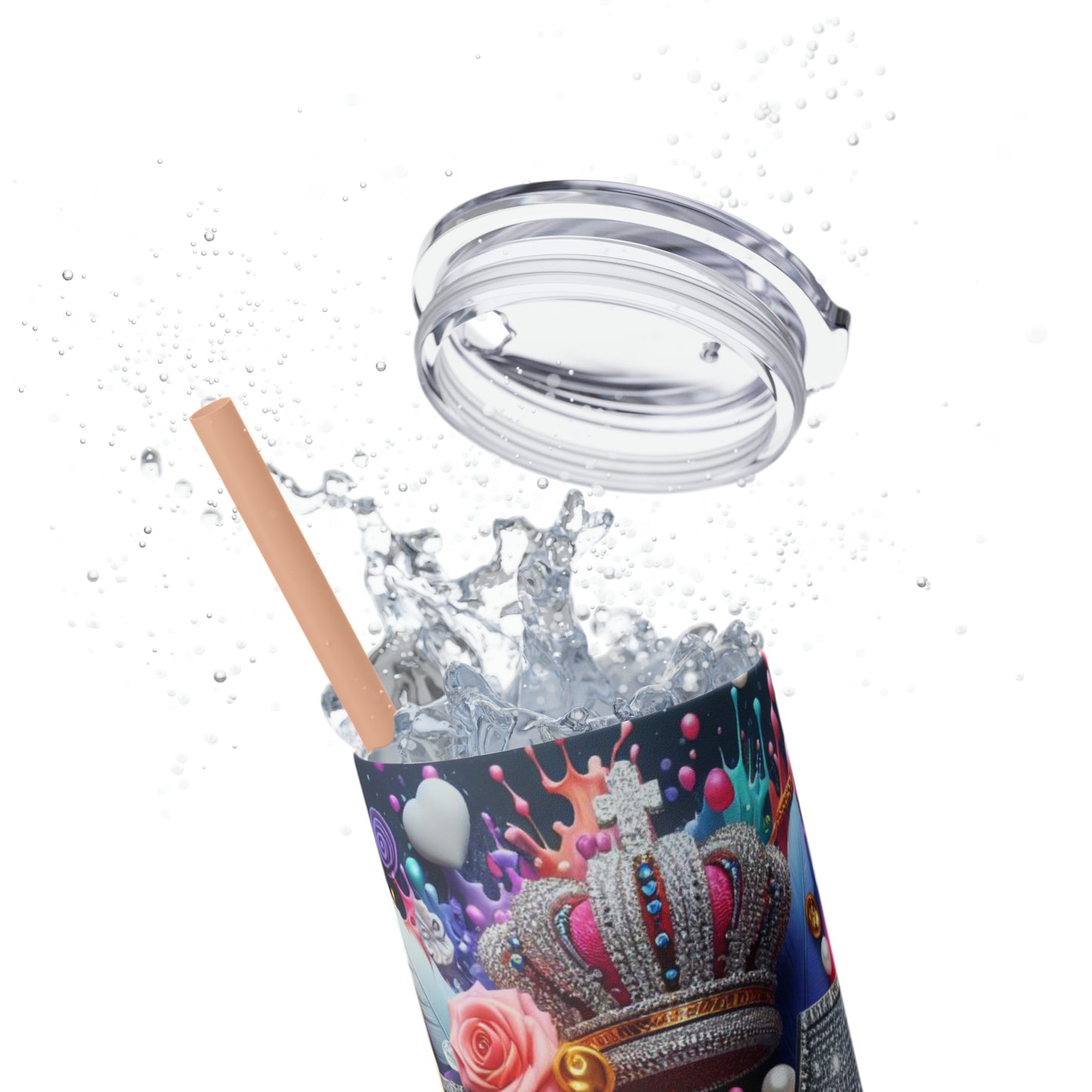 "M" Bling Skinny Tumbler with Straw, 20oz