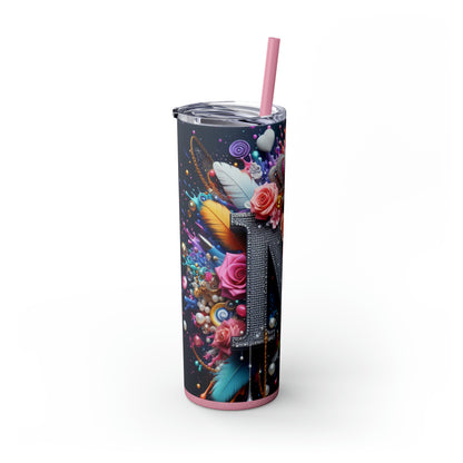 "M" Bling Skinny Tumbler with Straw, 20oz