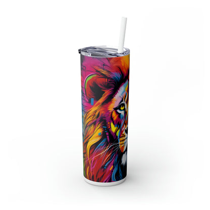 RoarArt Lion Graffiti Skinny Tumbler with Straw, 20oz