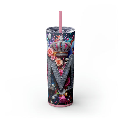 "M" Bling Skinny Tumbler with Straw, 20oz