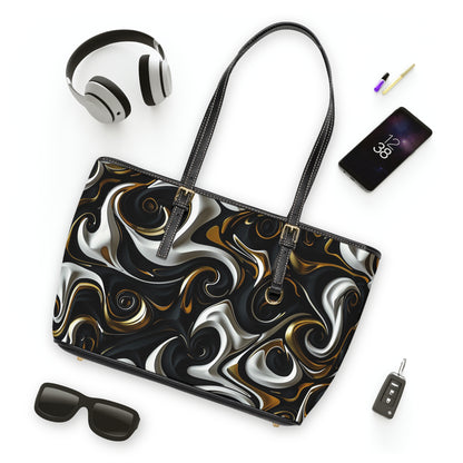 Black and Gold Swirl PU Leather Shoulder Bag