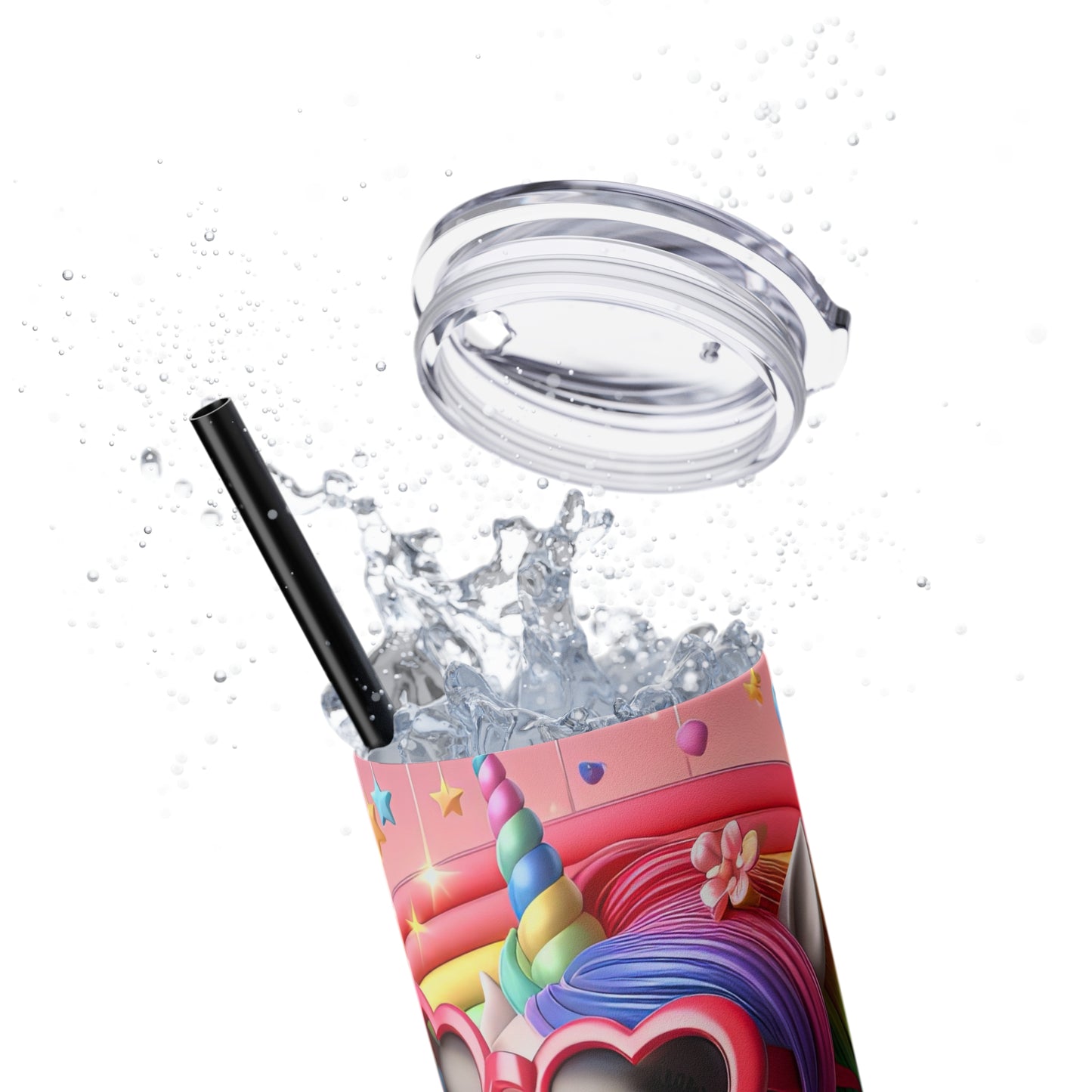 Rainbow Unicorn Skinny Tumbler with Straw, 20oz