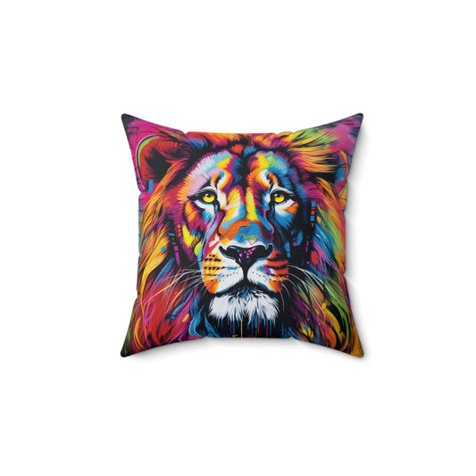 Wild Roar Graffiti Lion Spun Polyester Square Pillow