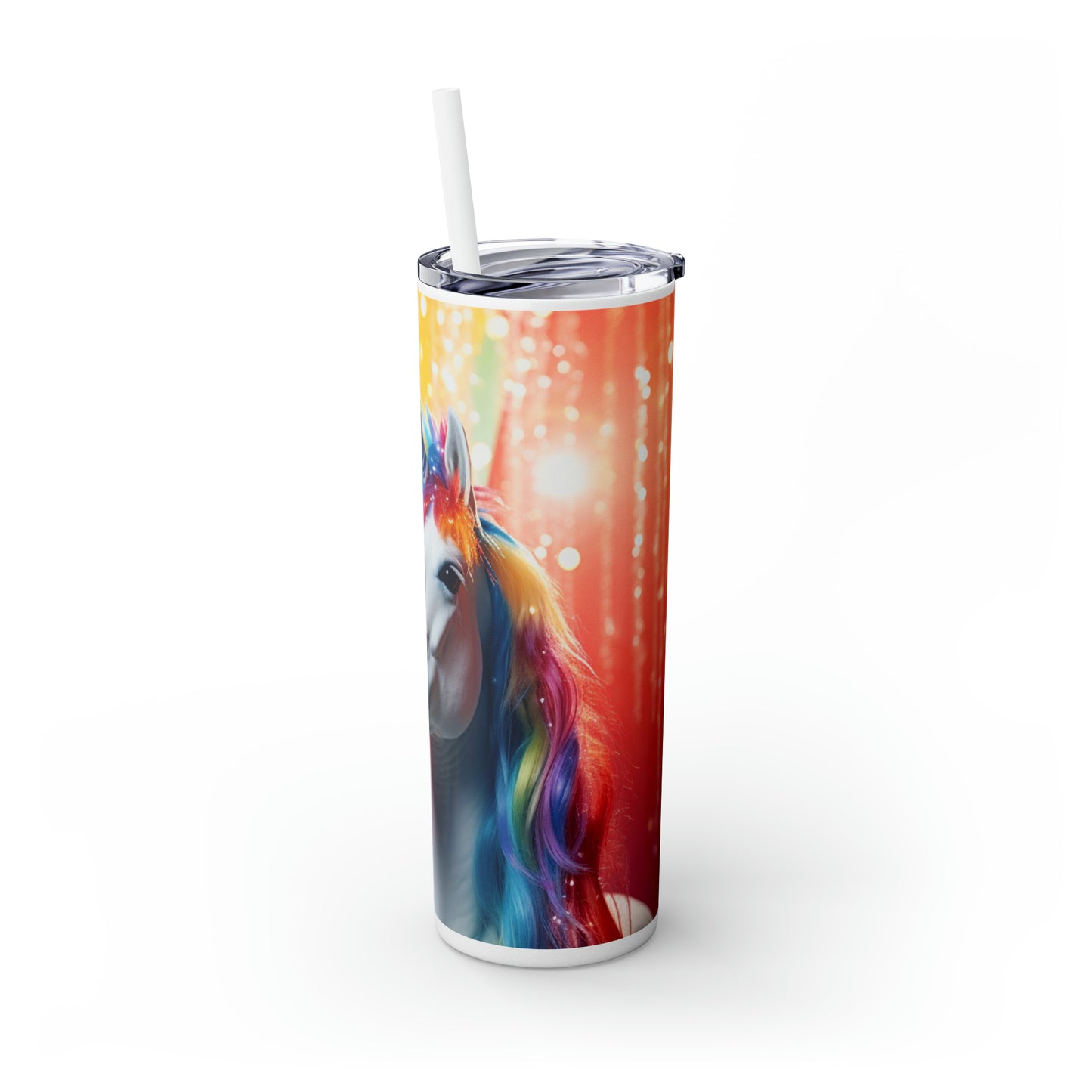 Rainbow Radiance Unicorn Skinny Tumbler with Straw, 20oz