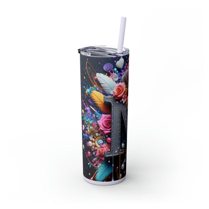 "M" Bling Skinny Tumbler with Straw, 20oz