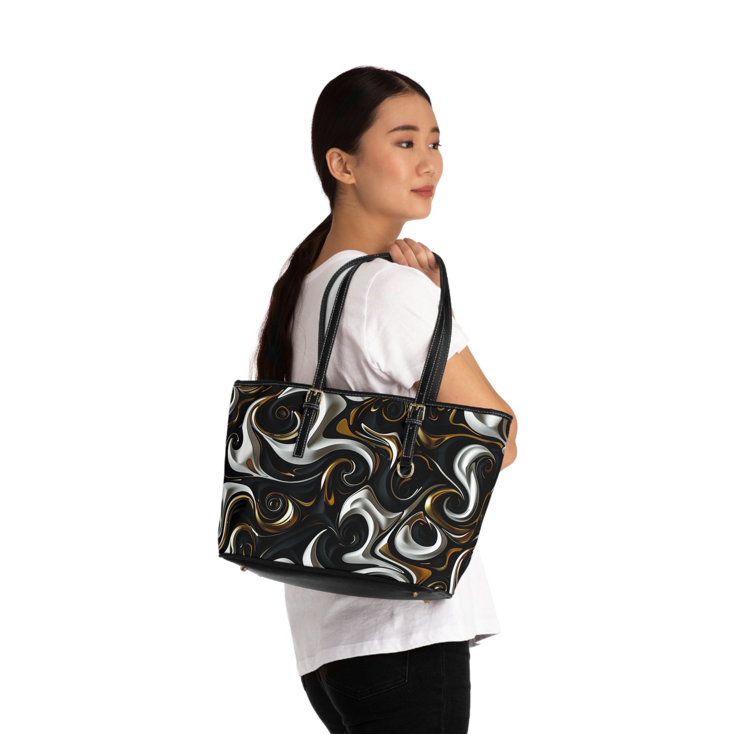 Black and Gold Swirl PU Leather Shoulder Bag