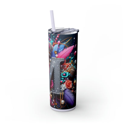 "M" Bling Skinny Tumbler with Straw, 20oz