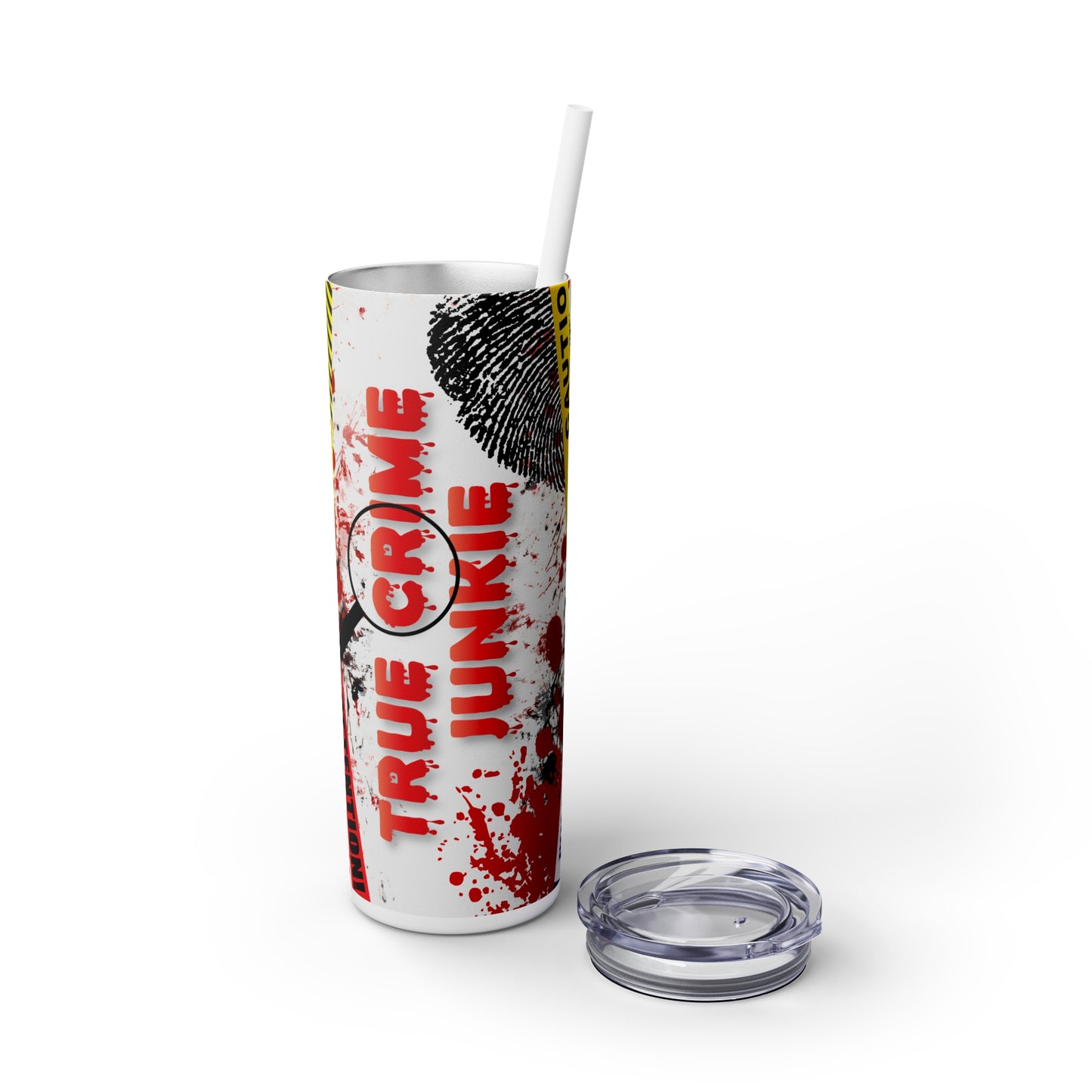 True Crime Junkie Skinny Tumbler with Straw, 20oz