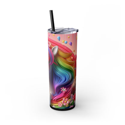 Rainbow Unicorn Skinny Tumbler with Straw, 20oz