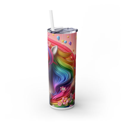 Rainbow Unicorn Skinny Tumbler with Straw, 20oz