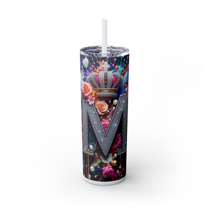 "M" Bling Skinny Tumbler with Straw, 20oz