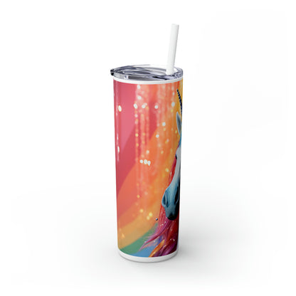 Rainbow Radiance Unicorn Skinny Tumbler with Straw, 20oz