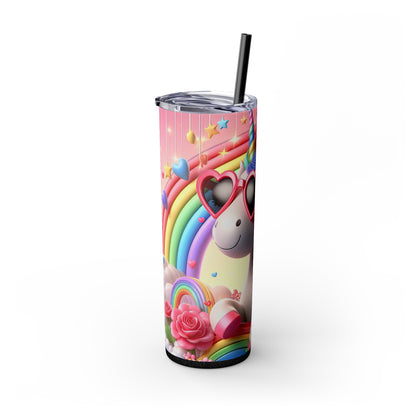 Rainbow Unicorn Skinny Tumbler with Straw, 20oz