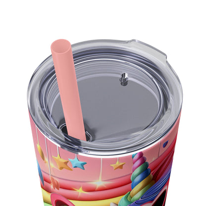 Rainbow Unicorn Skinny Tumbler with Straw, 20oz