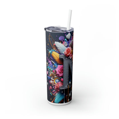 "M" Bling Skinny Tumbler with Straw, 20oz