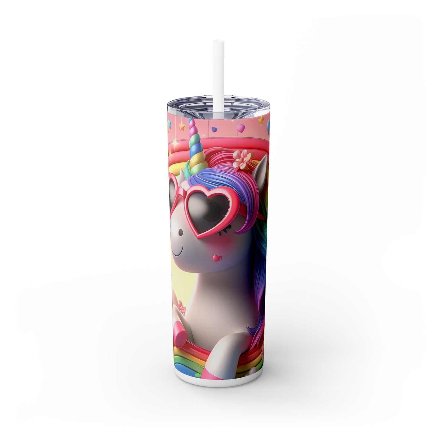 Rainbow Unicorn Skinny Tumbler with Straw, 20oz