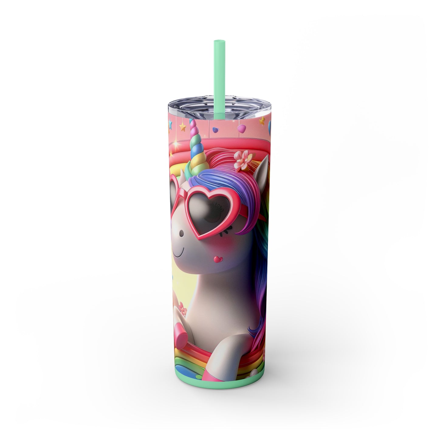 Rainbow Unicorn Skinny Tumbler with Straw, 20oz