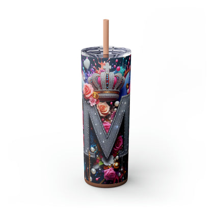 "M" Bling Skinny Tumbler with Straw, 20oz