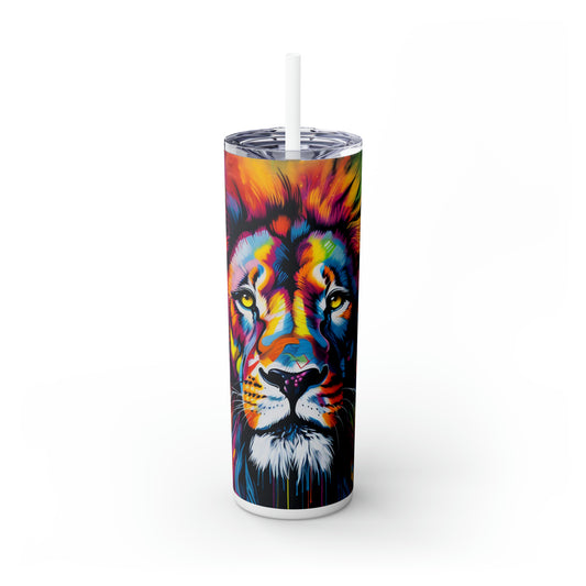 RoarArt Lion Graffiti Skinny Tumbler with Straw, 20oz