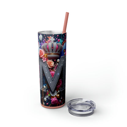 "M" Bling Skinny Tumbler with Straw, 20oz