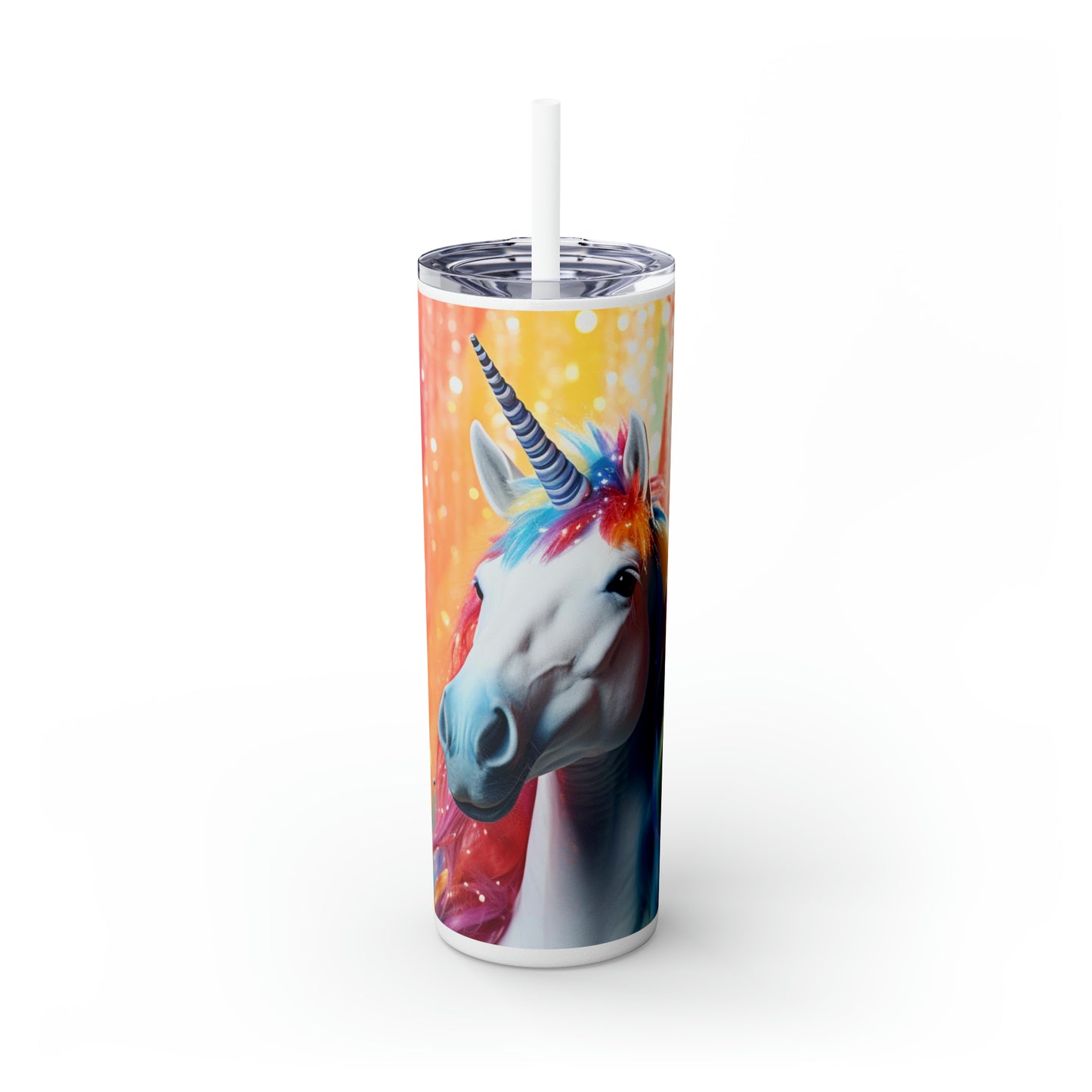 Rainbow Radiance Unicorn Skinny Tumbler with Straw, 20oz