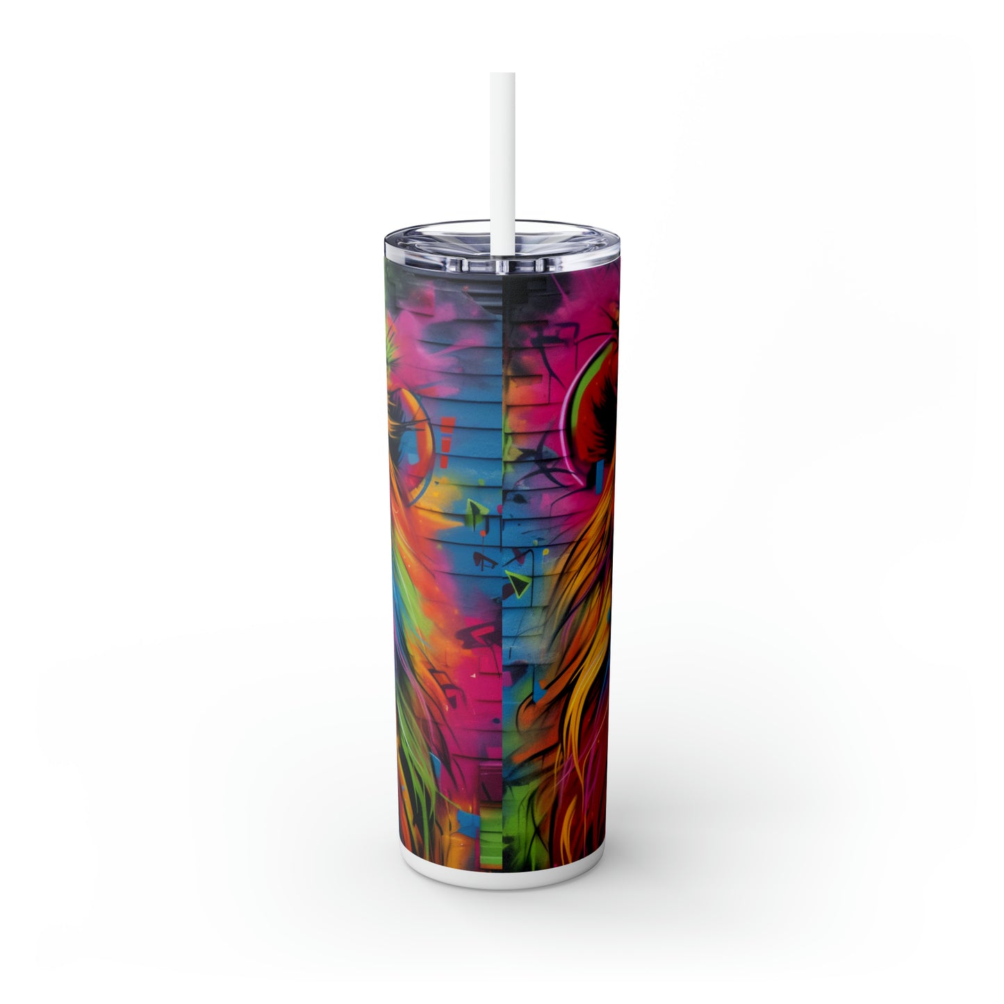 RoarArt Lion Graffiti Skinny Tumbler with Straw, 20oz