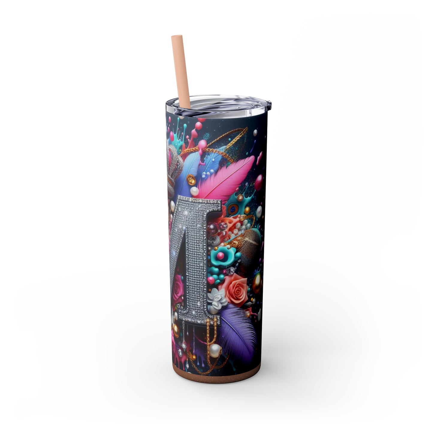 "M" Bling Skinny Tumbler with Straw, 20oz