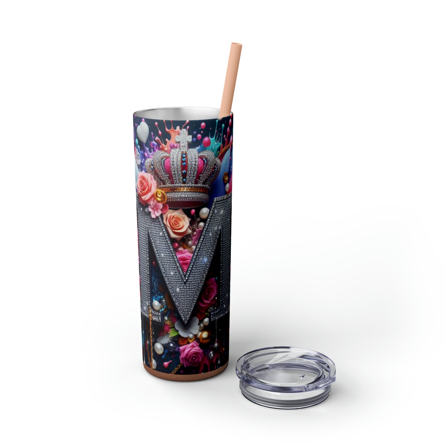 "M" Bling Skinny Tumbler with Straw, 20oz