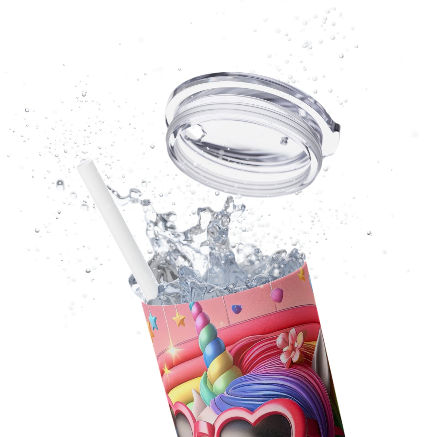 Rainbow Unicorn Skinny Tumbler with Straw, 20oz