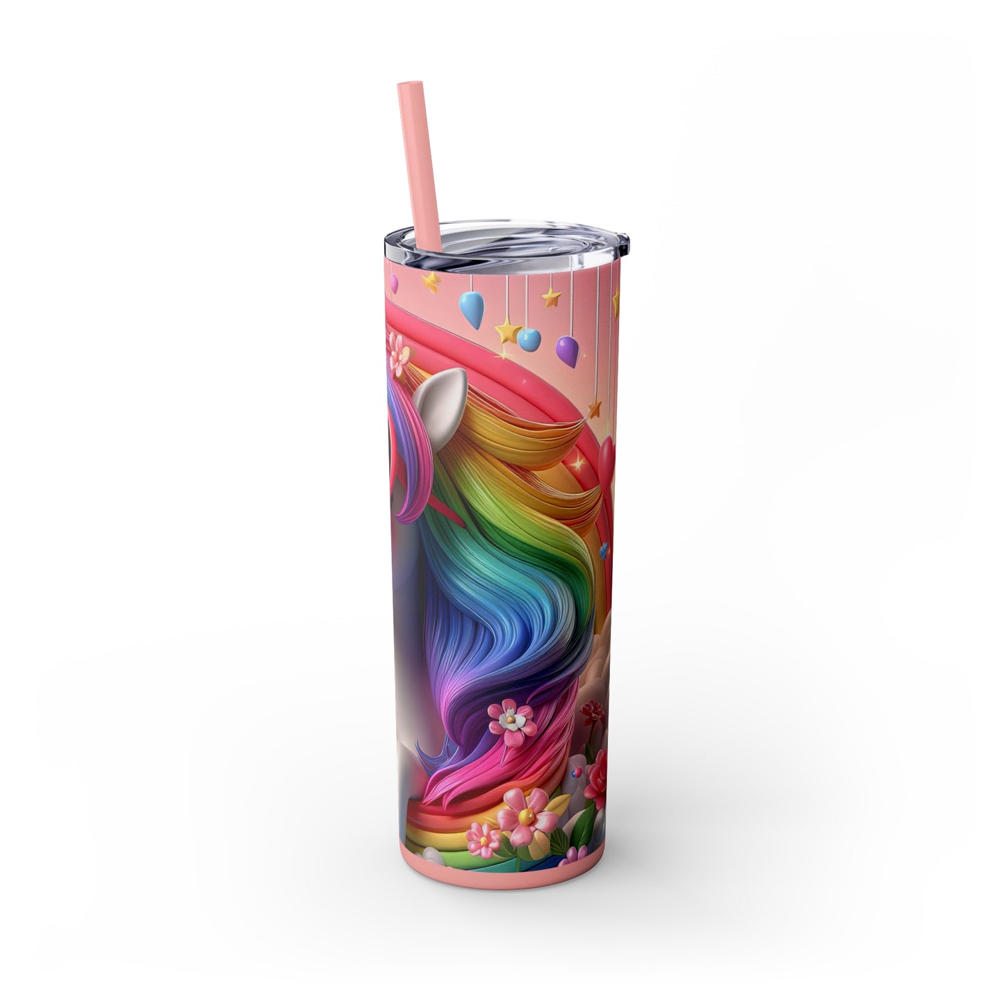 Rainbow Unicorn Skinny Tumbler with Straw, 20oz