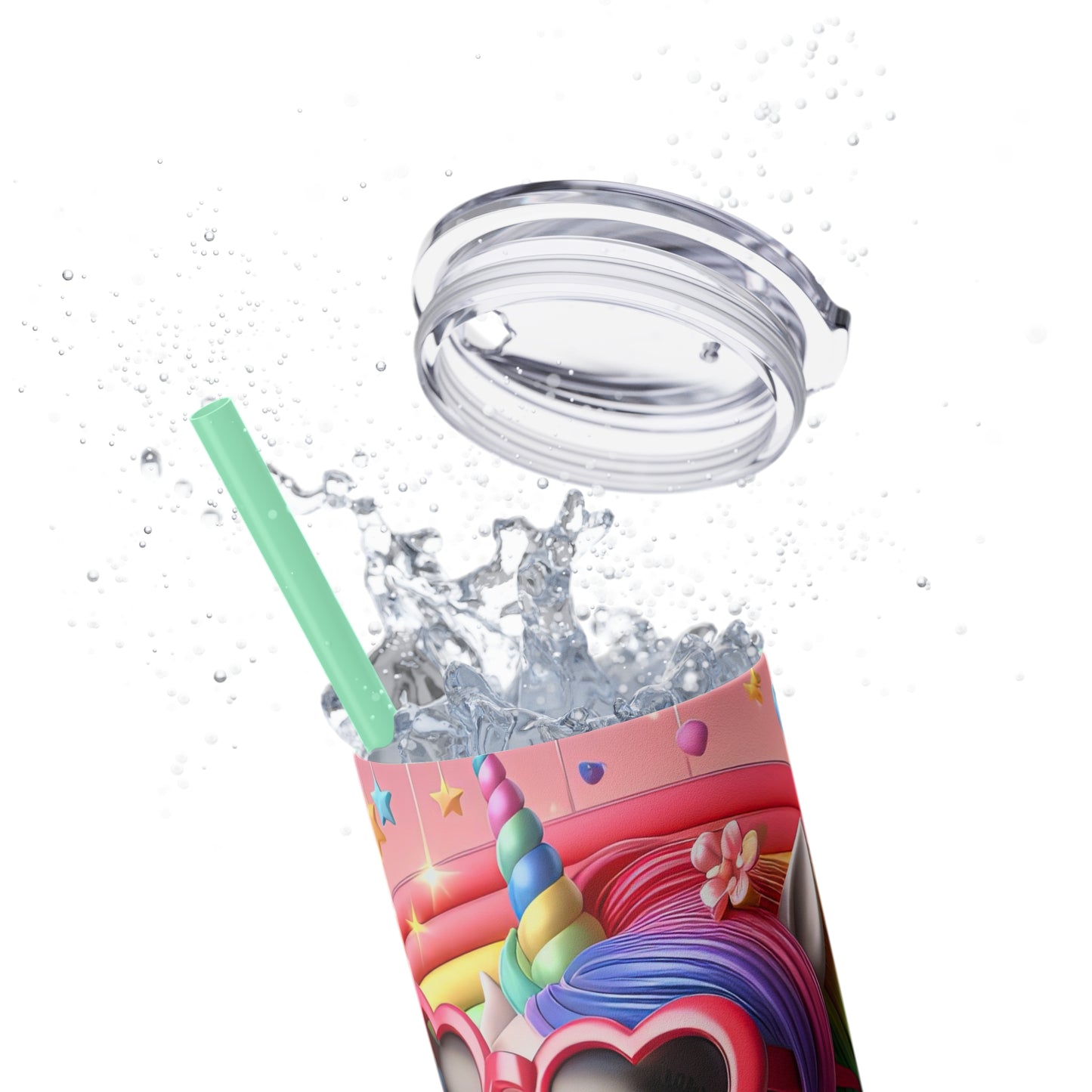 Rainbow Unicorn Skinny Tumbler with Straw, 20oz