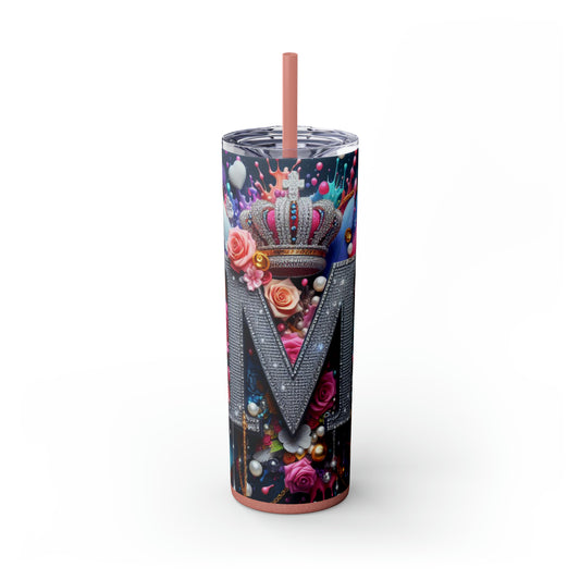 "M" Bling Skinny Tumbler with Straw, 20oz