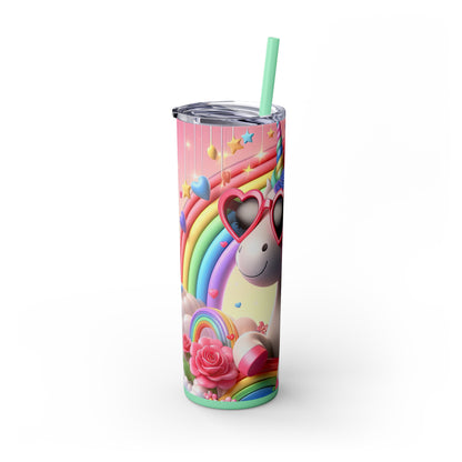 Rainbow Unicorn Skinny Tumbler with Straw, 20oz