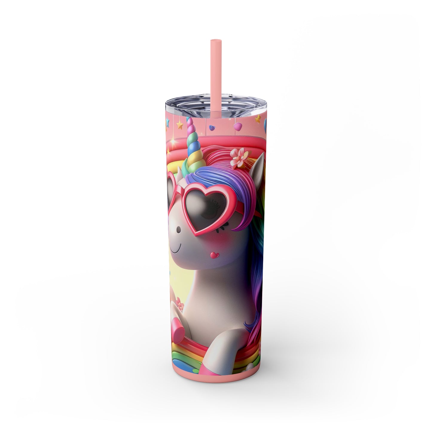 Rainbow Unicorn Skinny Tumbler with Straw, 20oz