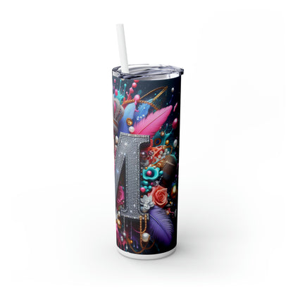 "M" Bling Skinny Tumbler with Straw, 20oz