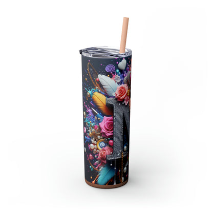 "M" Bling Skinny Tumbler with Straw, 20oz