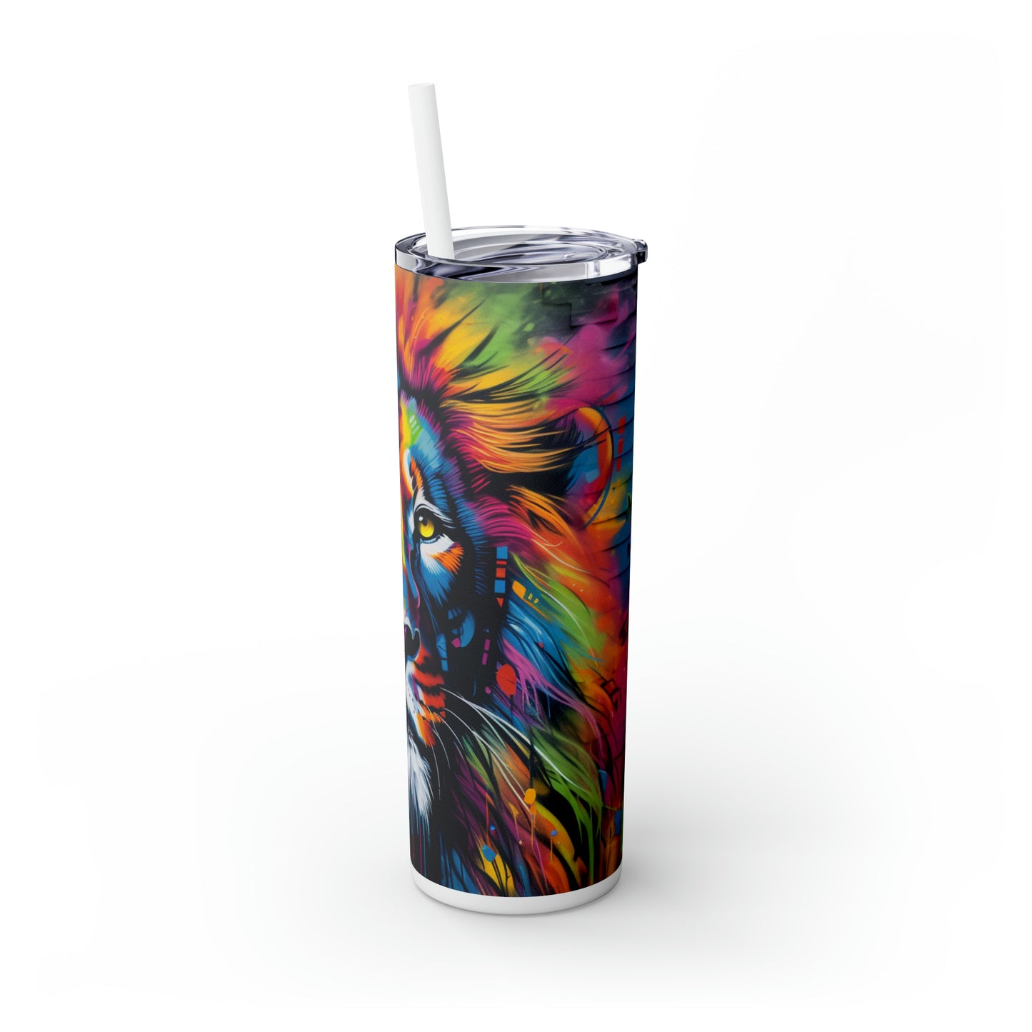 RoarArt Lion Graffiti Skinny Tumbler with Straw, 20oz